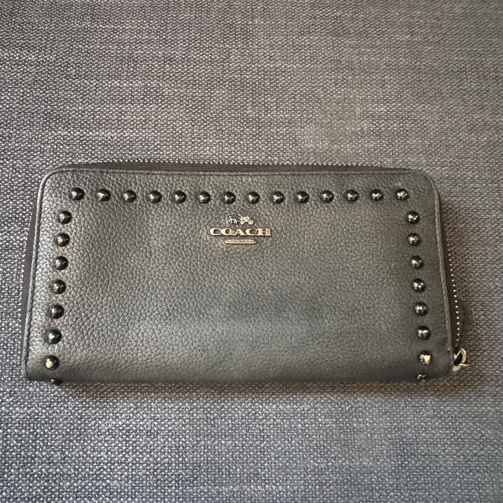 Coach Black Leather Wallet with Stud Accents